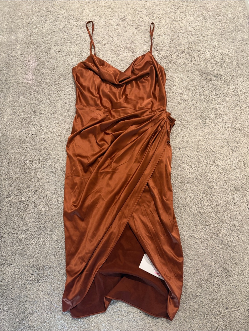 SHEIN Rust Satin Cowl Midi Dress